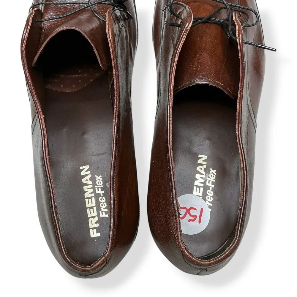 Freeman Free Flex Shoes Men 15 C Brown Leather Moc Apron Toe Lace Dress Narrow